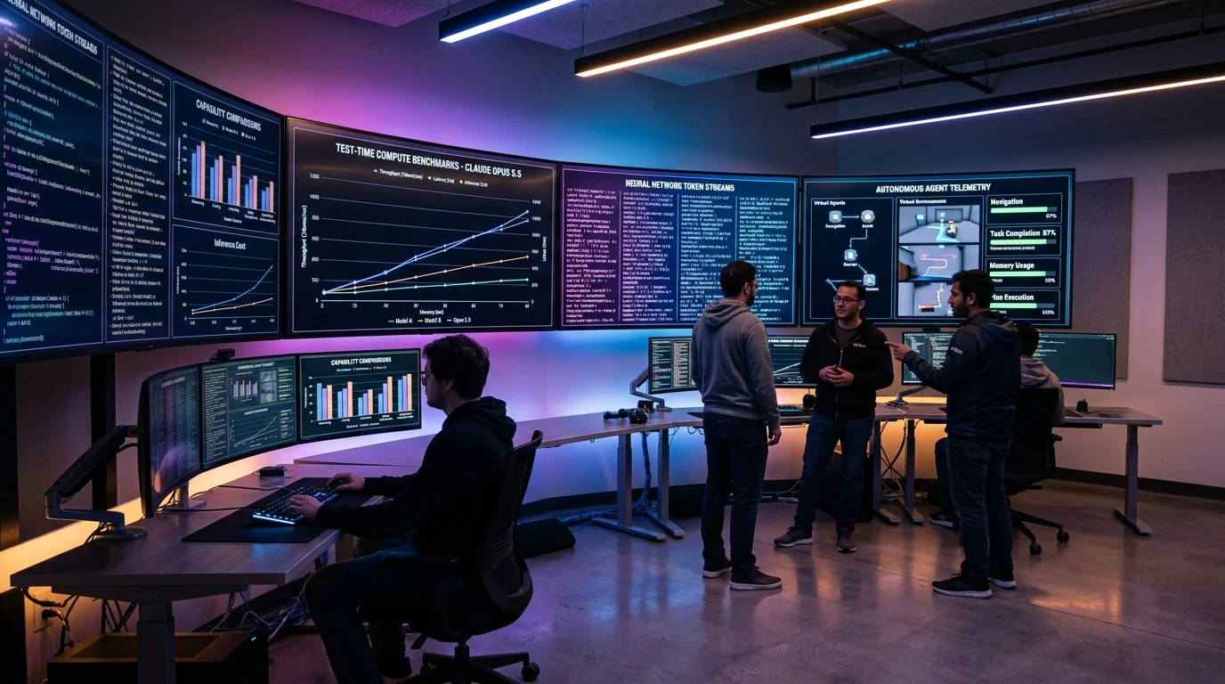 Frontier AI Research Control Center Monitoring Claude Opus 5.5 Benchmarks