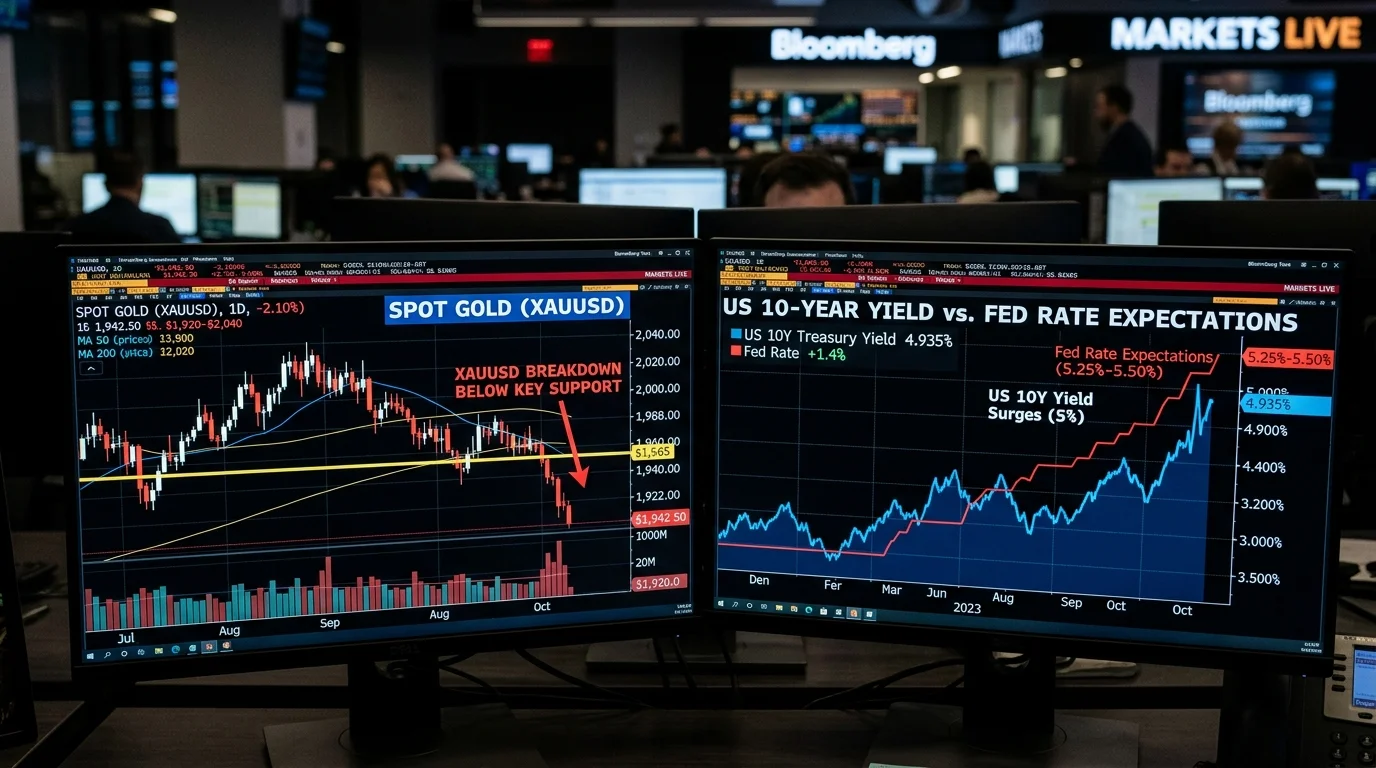 Spot Gold Breakdown vs US 10-Year Treasury Yield and Fed Expectations