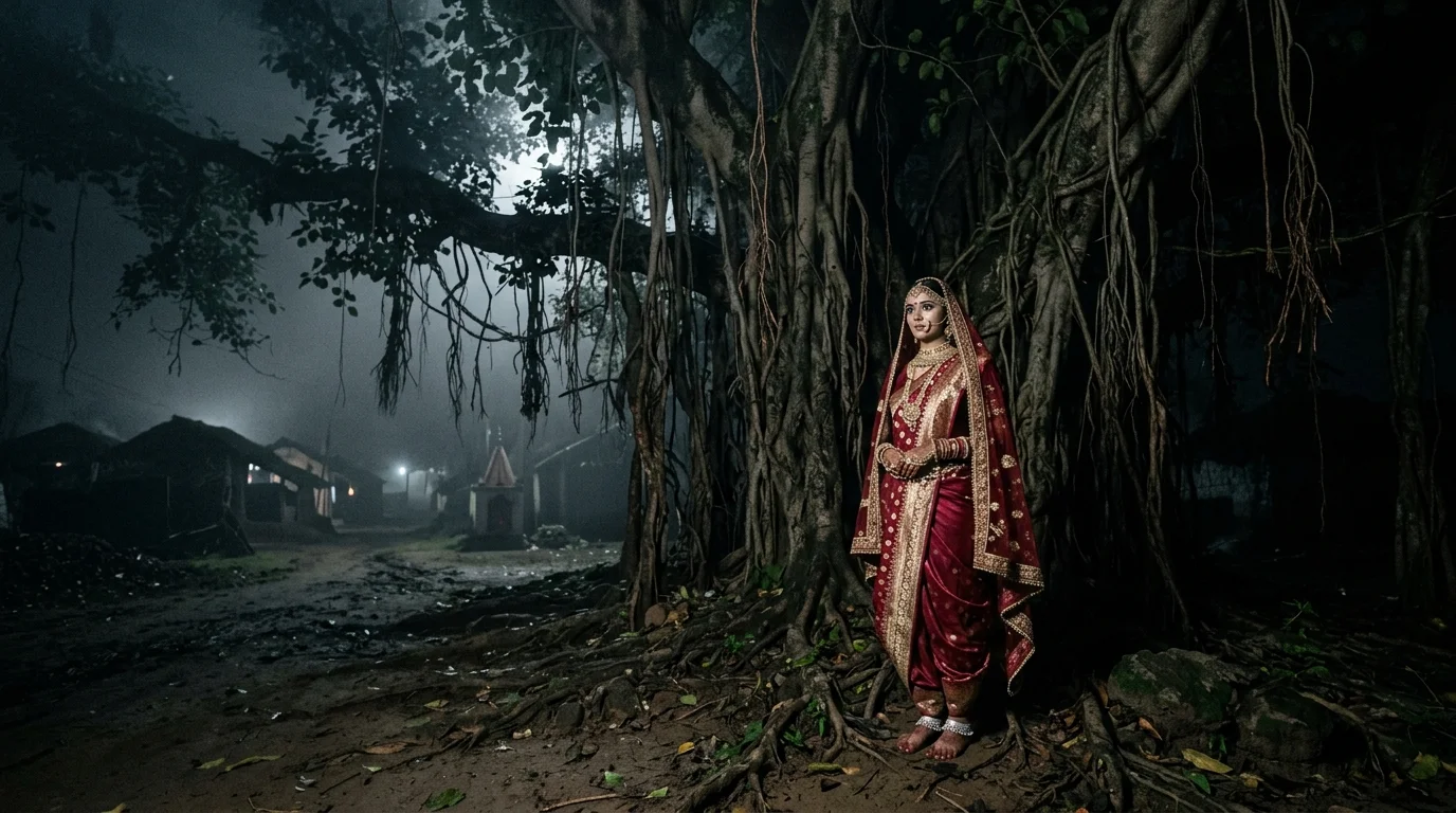 The Bride Who Could Not Die — Scene 1: The Red Bride at the Ancient Banyan Tree - The Bride Who Could Not Die Horror Movie Scene Still 4K Wallpaper