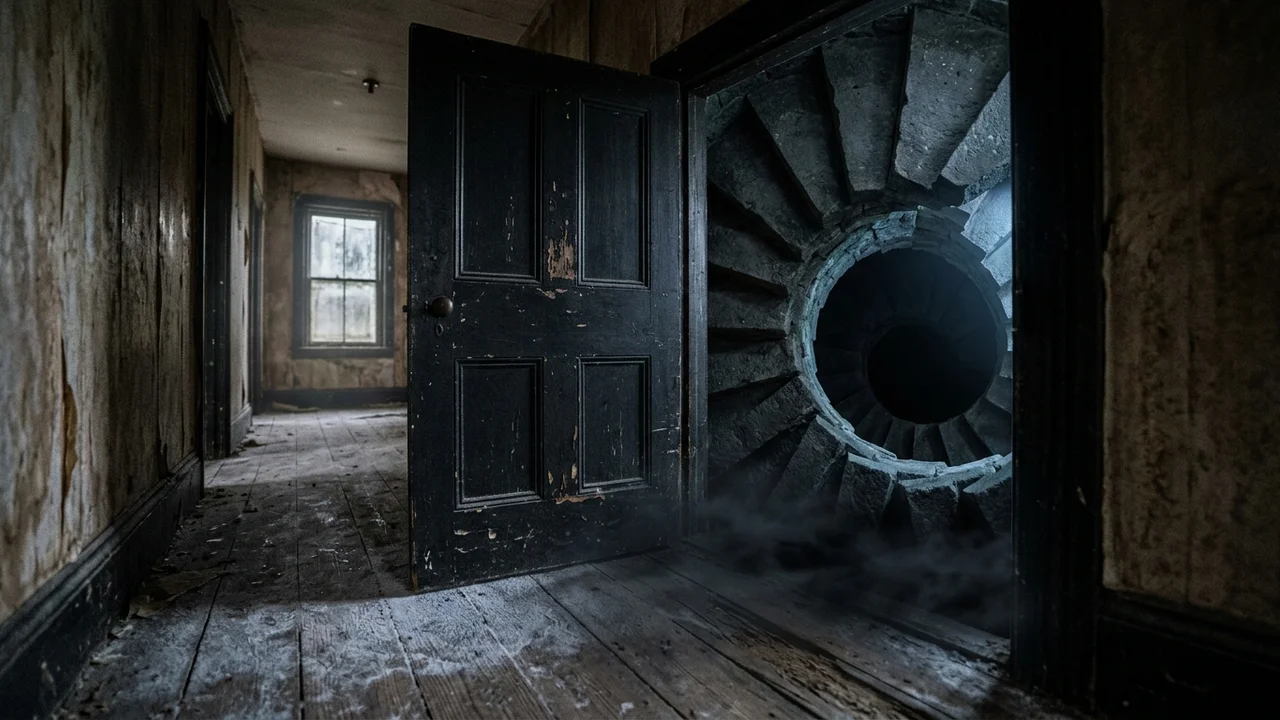 The Door to the Next World — Scene 2: The Infinite Descent - The Door to the Next World Horror Movie Scene Still 4K Wallpaper